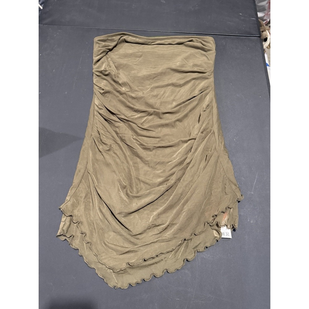 NWT Cider Strapless Ruched Olive Green Mini Dress Women's‎ Size L